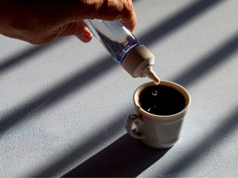 pessoa colocando adoçante de sucralose no café