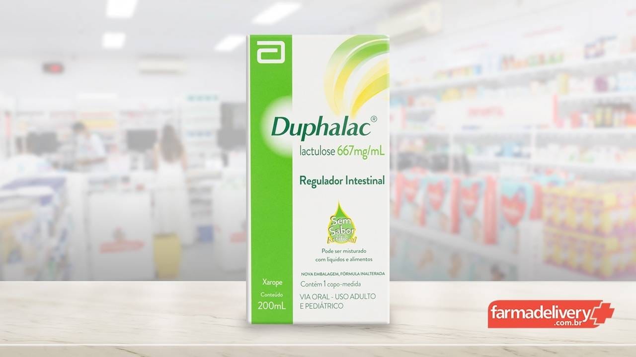Embalagem do xarope Duphalac apoiado em balcão da Farmadelivery