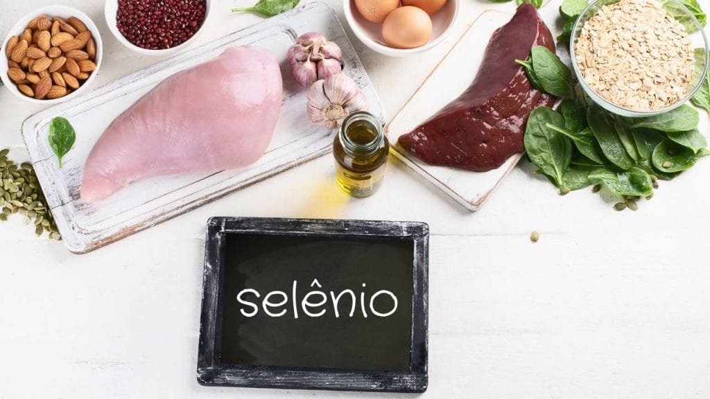 Imagem ilustrativa com os alimentos que fornecem Selênio, uma das vitaminas  essenciais para o cabelo.